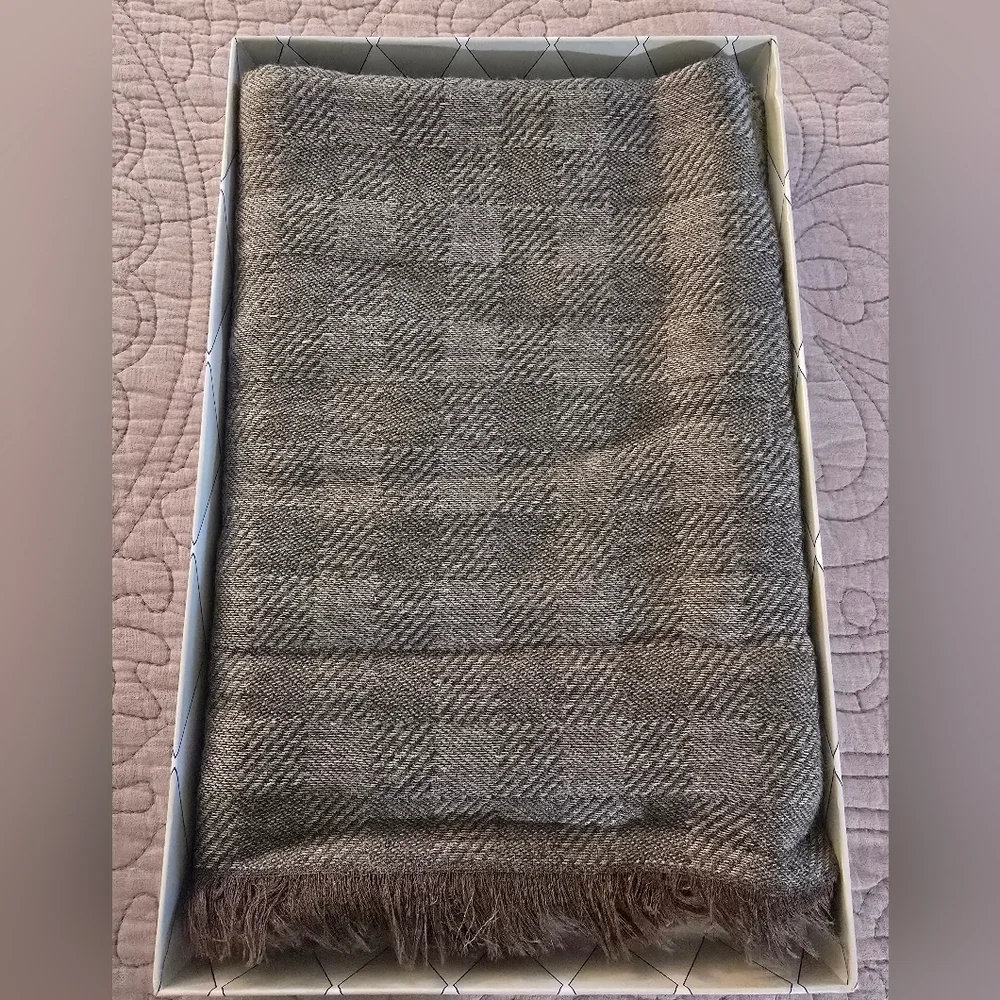 Enzo Mantovani - Mens Scarf In Charcoal and Light Gray Plaid Pattern
